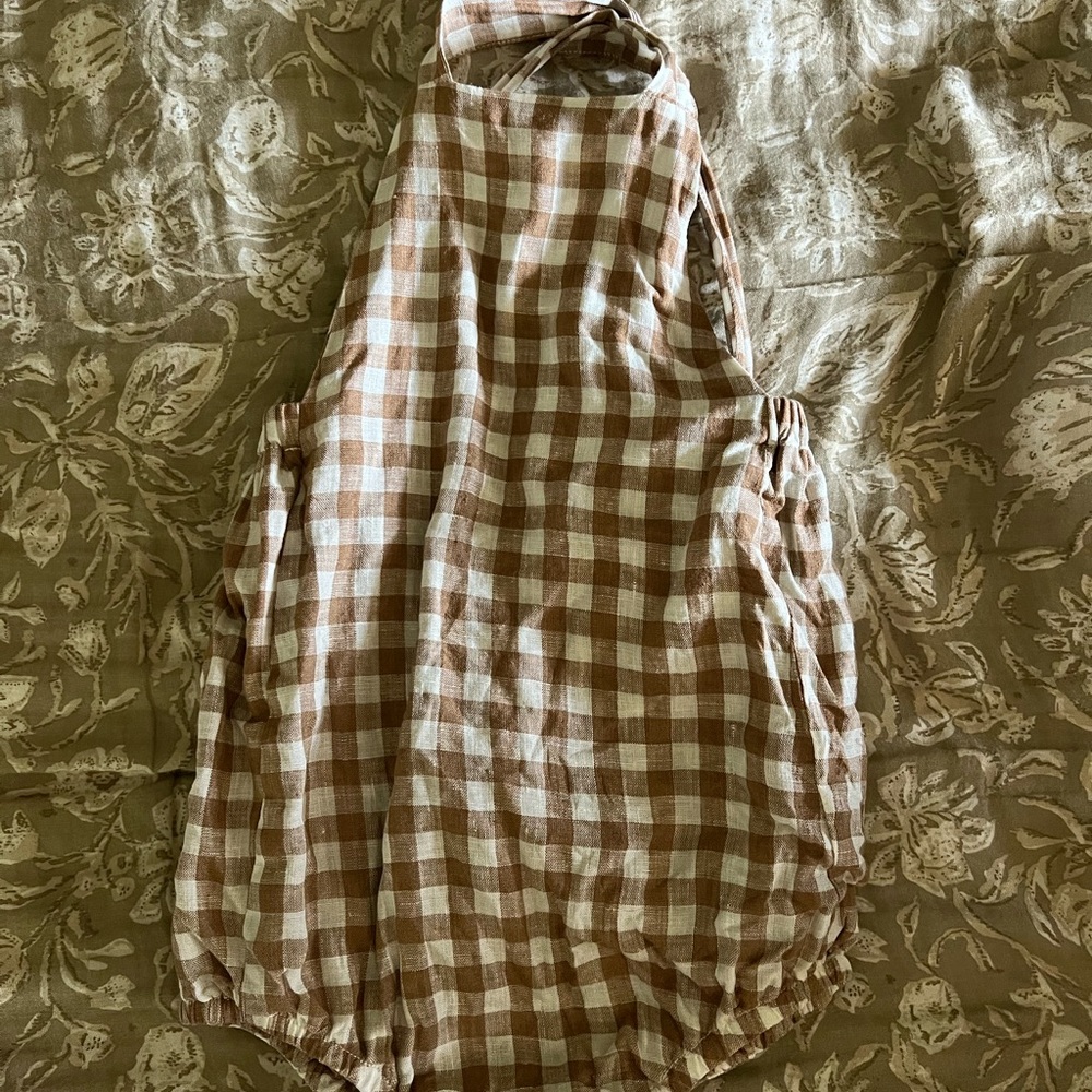 Gingham linen romper